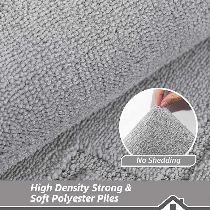 BEQHAUSE Kitchen Rugs Non-Slip Washable [2 PCS], Machine Washable Kitchen Mats Absorbent Soft Kitchen Runner Rugs for Floor,Sink,Hallway,Laundry,20”x32”+20”x48”, Grey
