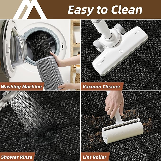 COSY HOMEER Kitchen Rug Non Slip Washable, 24"x60" Absorbent Kitchen Mats for Floor, Runner Rugs for Kitchen Floor, 100% Polypropylene Kitchen Sink Rug (Black)
