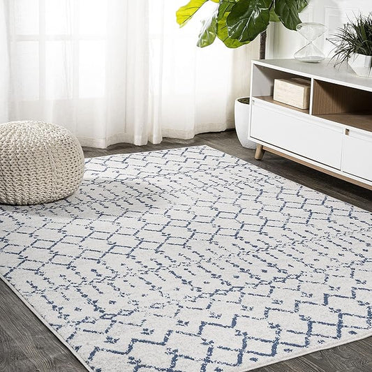 JONATHAN Y Boho Vintage Diamond Cream/Navy Indoor Area Rug 5X8 ft, Moroccan Hype for Living Room, Bedroom, Kitchen, Office, Easy-Cleaning, High Traffic, Pet-Friendly, Non-Shedding (MOH101F-5)