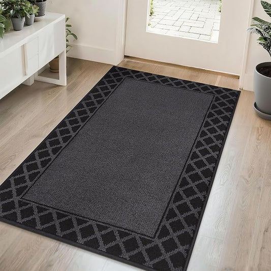 BEQHAUSE Door Mat Dirt Trapper Non Slip Entryway Rugs Absorbent Welcome Mat Low Profile Washable Front Door Mat for Muddy Paws,Entrance,Hallway, 36" x 60",Black