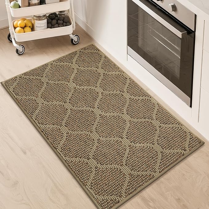 COSY HOMEER Kitchen Rug Non Slip Washable 20"x32", Absorbent Kitchen Mats for Floor, Runner Rugs for Kitchen Floor, 100% Polypropylene Kitchen Sink Rug (Beige)