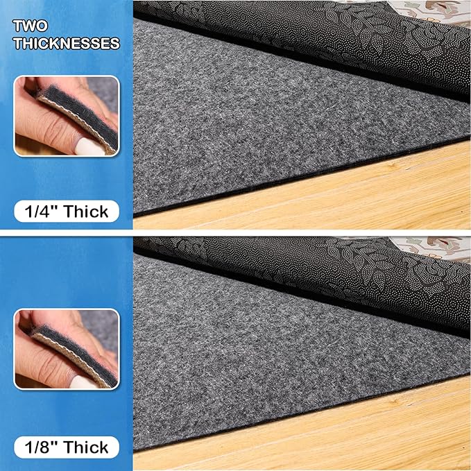 Non-Slip Rug Pads 1/4” Thick, 2x6Ft Waterproof Rugs Non Skid Rug Pad for All Floors and Finishes Durable Hardwood Floor Protective Felt Keeps Rugs in Place, Safe and Secure