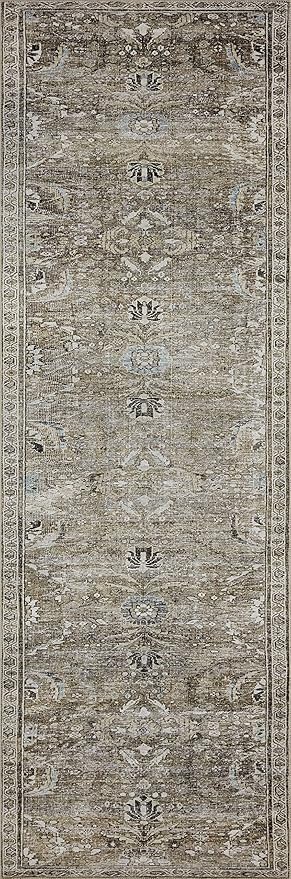 Loloi Layla Collection LAY-13 Antique/Moss 2'-6" x 9'-6" .13" Thick Runner Rug, Soft, Durable, Vintage Inspired, Distressed, Low Pile, Non-Shedding, Easy Clean, Printed, Living Room Rug