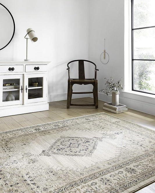 Loloi Teagan Collection TEA-02 Oatmeal/Ivory 5'-3" x 7'-6" Area Rug, Large, Soft Neutral Rug, High-Traffic for Living Room, Bedroom, Home Office, Dining Area