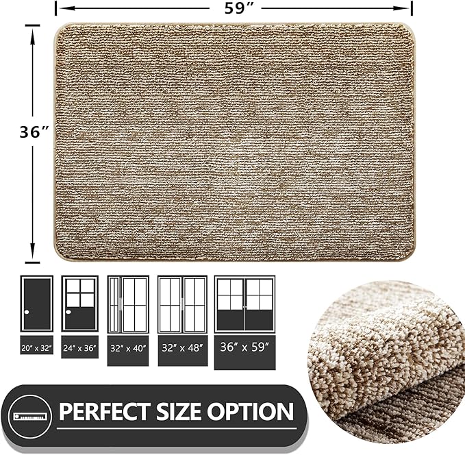 REFETONE Indoor Doormat, Front Door Mat 36"x60" Absorbent Rubber Backing Non Slip Back Door Mats, Washable Low-Profile Inside Floor Mat Door Rugs for Entryway, Resist Dirt Mud Mat for Dogs, Coffee