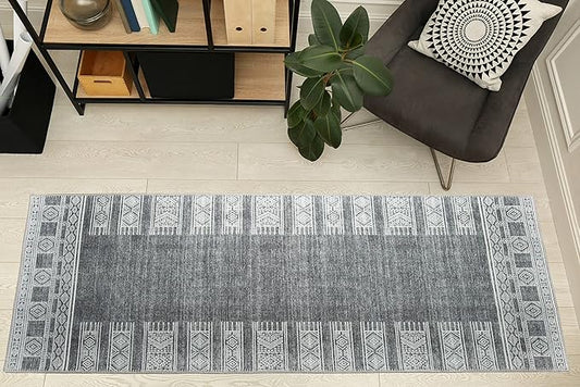 RugOver Machine Washable Area Rug, Pet-Friendly and Non-Slip Indoor Carpet for Kitchen, Bathroom, Living Room, Home Floor Decoration(Charcoal/White, 2'6" x 6'6")