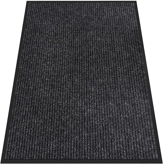 Indoor Outdoor Door Mat, 5’ x 4' Doormat for Entryway, Rubber Backing Non Slip Front Door Mat Outside Entrance, Super Absorbent Commercial Floor Mat for Home Office Black
