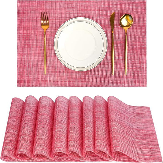 Placemats Set of 8，Christmas Decoration Non-Slip PVC Weave Table Mats Easy to Clean，Heat Resistant Place Mats for Kitchen Dining Table Decoration Indoor Outdoor，Red