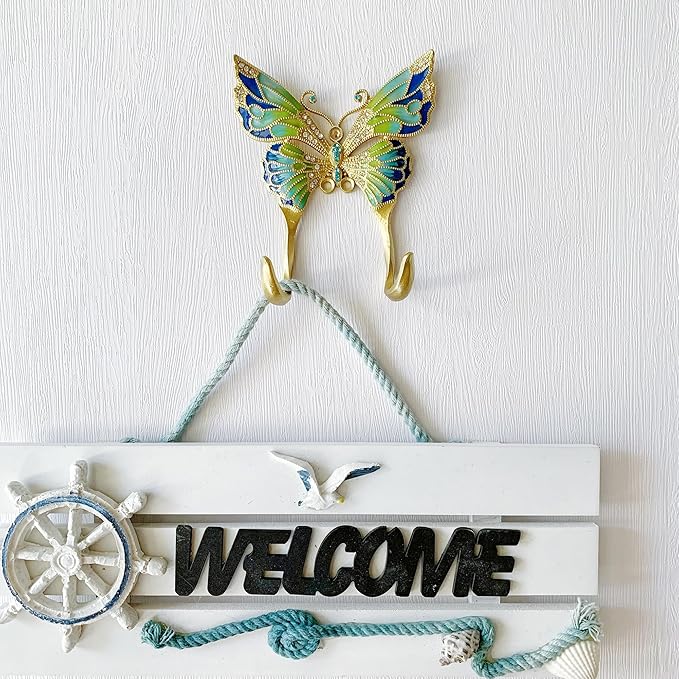 Vintage Butterfly Shaped Decorative Wall Hook Rack Hanger for Hanging Clothes Coats Towels Keys Hats, 1 Pack Antique Metal Mounted Wall Hook