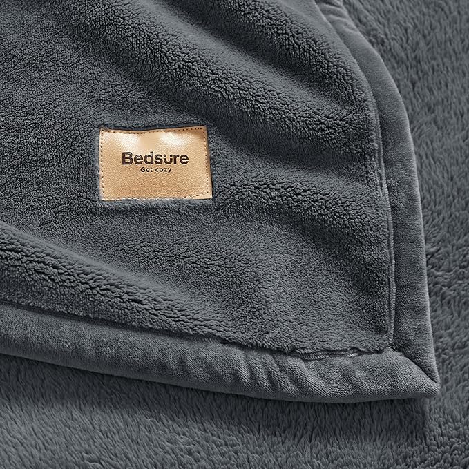 Bedsur Fleece Blankets Queen Size for Bed - GentleSoft Warm, Cozy, Soft & Thick Blanket for Winter, Heavy 500Gsm Anti-Static Design, Ideal for Couch & Sofa, Grey, 90x90 Inch