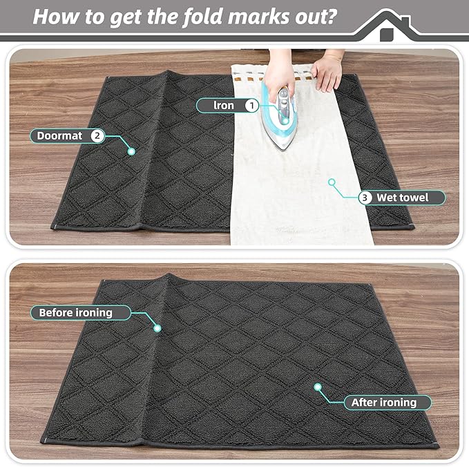 BEQHAUSE Dirt Trapper Door Mat 24" x 36", Non-Slip Washable Doormats Welcome Mat, Dirt Resistant and Absorbent Entrance Mat, Low Profile Floor Mats for Front Back Door, Entryway, Dark Grey