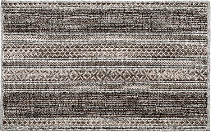 DEXI Dirt Trapper Door Mat, 24x39 Washable Doormat, Dirt Resistant and Absorbent, Easy Clean Low-Profile Floor Rugs for Entryway, Front Door, and Inside Entrance, Striped Brown
