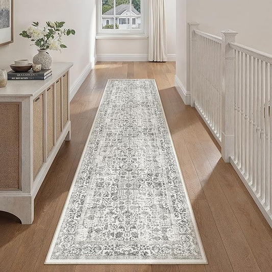PureCozy Black Runner Rug 3x14 Hallway Machine Washable Kitchen Vintage Distressed Non Slip Long Carpet Indoor Retro Floral Bedroom Accent Throw Rug for Bathroom Office Laundry Dining Living Room