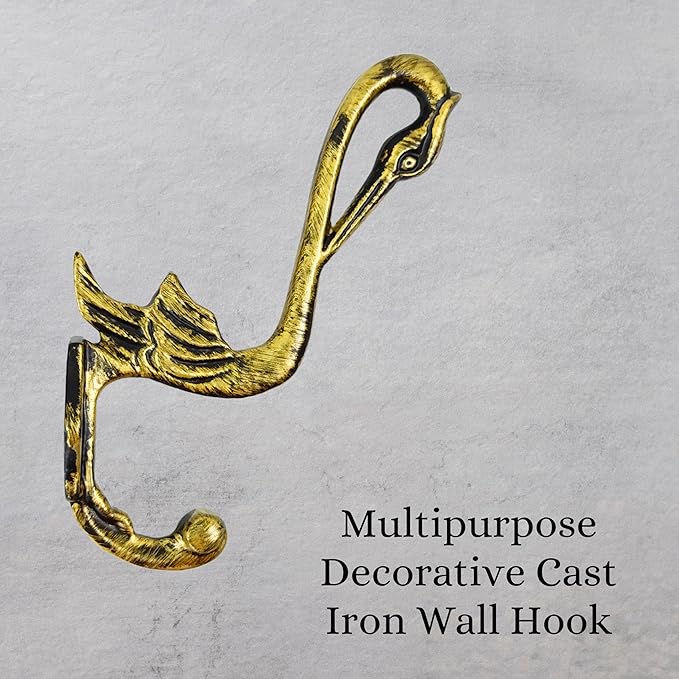 Set of 3 Cast Iron Pelican Shape Coat Hooks Wall Art Decor-Pelican Shape Hangers and Key Holder-Clothes Rack and Backpack Hanger-Coat Hooks Home Decor for Storage,Living Room (Brass Antique)