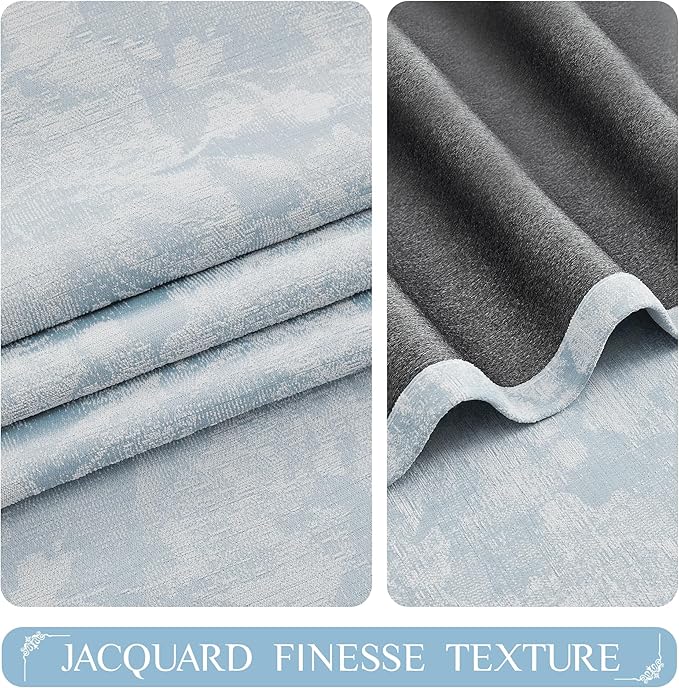 Beauoop Blue Floral Jacquard Blackout Curtains 108 Inches Long 2 Panels for Bedroom Living Room Chenille Flower Room Darkening Thermal Insulated Soundproof Grommet Window Treatments Drapes, 52x108