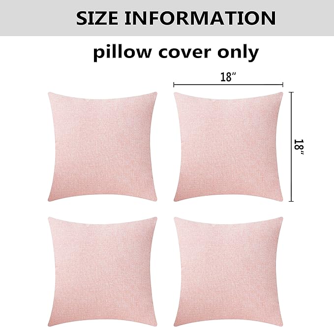 Home Brilliant Pillow Covers 18x18 Set of 4 Decorative Linen Cushion Covers Square Throw Pillows Covers for Valentine's Day Couch, Baby Pink, 18 inch, 4 Pcs