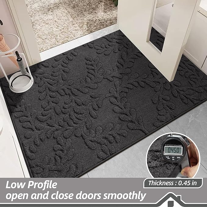 BEQHAUSE Dirt Trapper Door Mats 24”x36”, Non-Slip TPR Backing Dog Doormat, Super Absorbent Welcome Mat for Front Door, Muddy Shoes & Paws, Washable Entry Rugs, Dark Grey