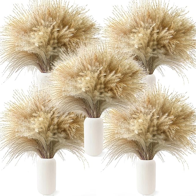 450 PCS Exquisite Natural Pampas Grass Decor - Versatile Reed Grasses for Home & Event Decoration, Pompous Fluffy Tall Dried Reed Grass - Perfect for Vases, Wreaths & Table Centerpieces