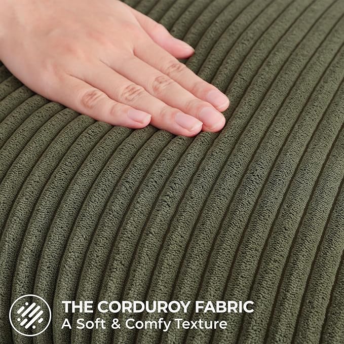 Mecatny Corduroy Decorative Throw Pillow Covers 24x24 Set of 2 for Sofa Living Room, Soft Neutral Boho Couch Pillow Covers for Home Decor, Olive Green
