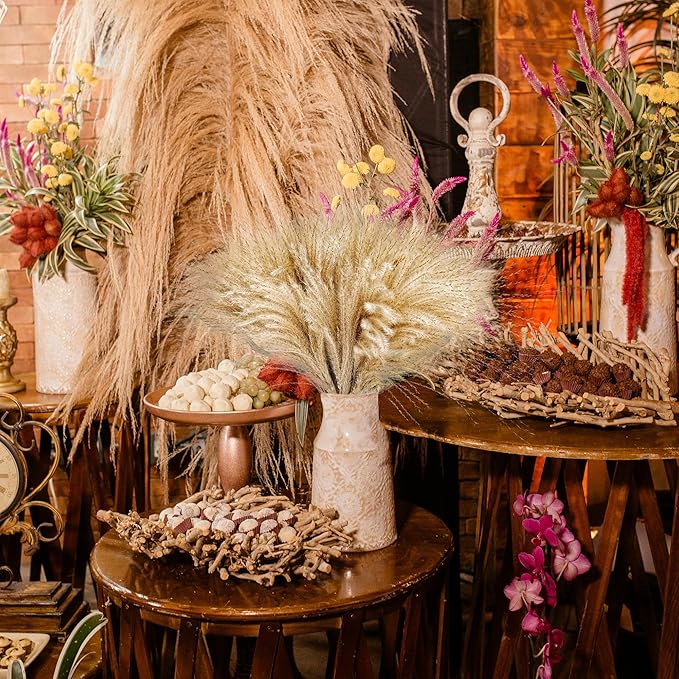 450 PCS Exquisite Natural Pampas Grass Decor - Versatile Reed Grasses for Home & Event Decoration, Pompous Fluffy Tall Dried Reed Grass - Perfect for Vases, Wreaths & Table Centerpieces