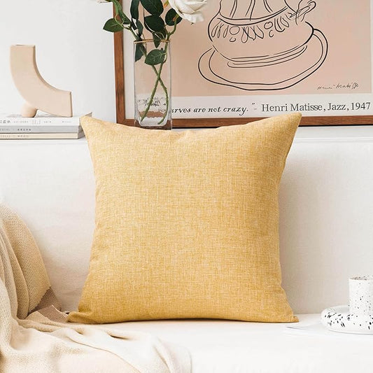 Home Brilliant Yellow Pillows Decorative Throw Pillows Burlap Soft Solid Linen Euro Sham Fall Pillow Covers Throw Pillow Case for Couch Winter Decor, 24x24(60cm)
