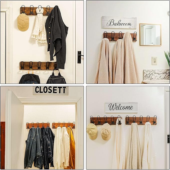 Dseap Coat Rack Wall Mounted - Heavy Duty Farmhouse Rustic Wall Coat Hanger With 5 Wire Hooks for Clothes Hat Jacket Towel, RusticWire, G25A, Rustic Brown & Black
