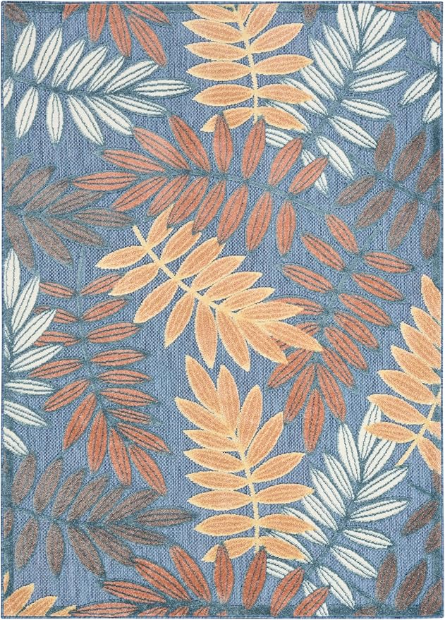 Nourison Home Aloha Blue Rose 5'3" x 7'5" Area Rug - Easy Clean, Non Shedding, Bed Room, Living Room, Dining Room, Kitchen (5' x 8')