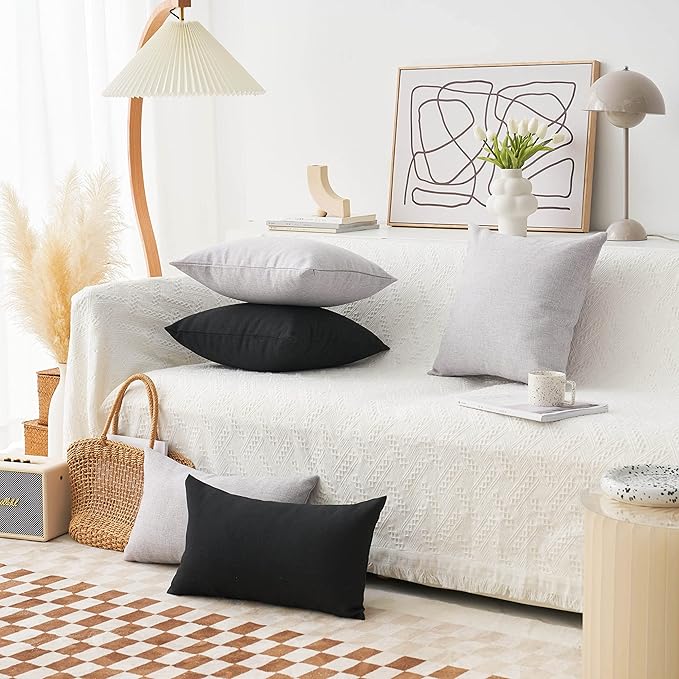 Home Brilliant Set of 2 Linen Large Throw Pillows European Shams Couch Pillow Covers Big Fall Cushion Cover for Bench, 26 x 26 inch(66cm), Black