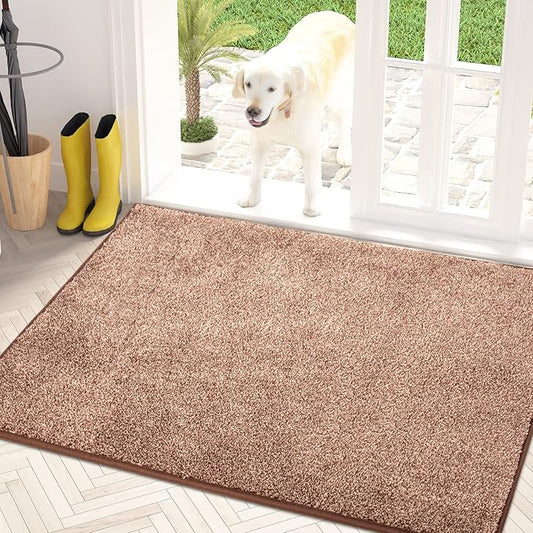 PURRUGS Dirt Trapping Door Mat 31.5" x 47", Non-Slip Machine Washable Entryway Rug, Dog Doormat, Indoor Front Door Mat, Super Absorbent Entry Rug for Muddy Shoes & Paws, Brown-Light Cream