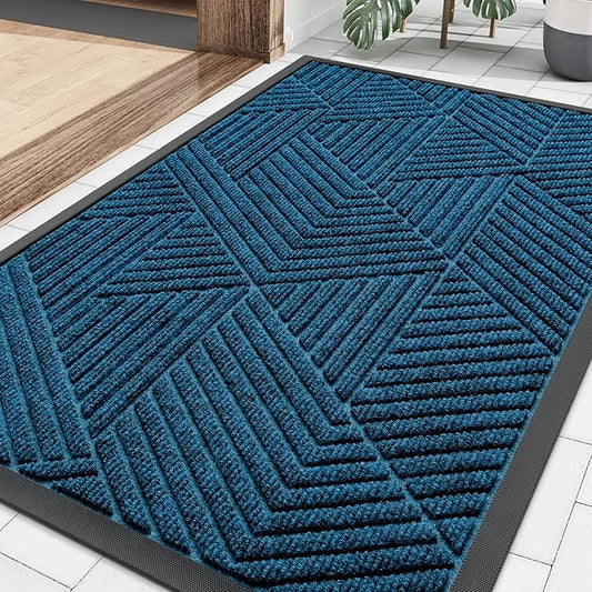 Smiry Front Door Mat Outside Entrance, Heavy Duty Sturdy Natural Rubber Doormat, Trap Dirt and Moisture, Easy Clean Low Profile Welcome Floor Mats for Indoor Outdoor Entry, 35X23 Inch, Mixed Blue