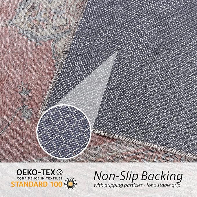 RugOver Machine Washable Area Rug, Pet-Friendly and Non-Slip Indoor Carpet for Kitchen, Bathroom, Living Room, Home Floor Decoration(Coral/Ice, 5'1" x 7'5")