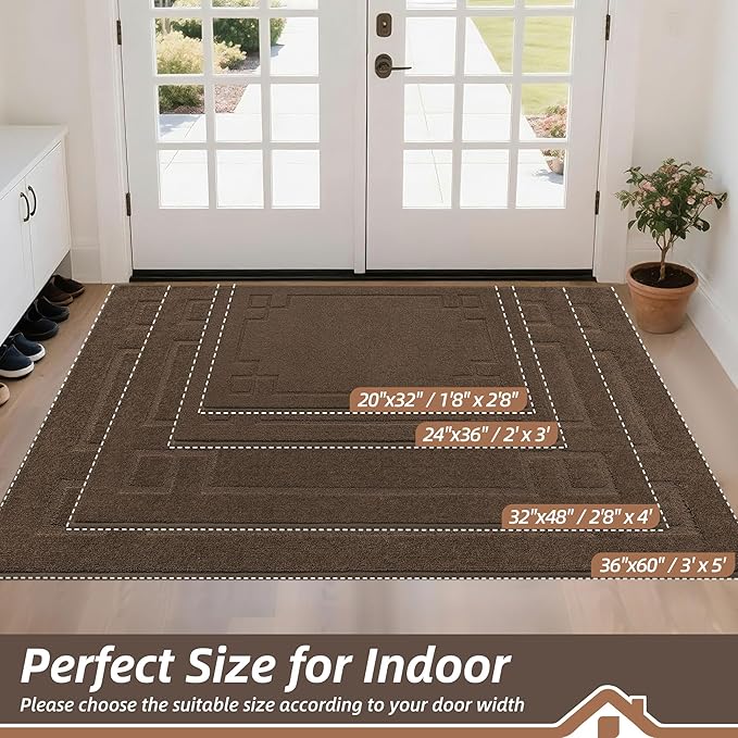 BEQHAUSE Door Mat 20" x 32", Non-Slip Door Mats Indoor Entryway Rugs Washable Low-Profile Absorbent and Stain Resist Floor Mats, Dog Door Mat for Front Back Door, Muddy Wet Shoes & Paws, Brown
