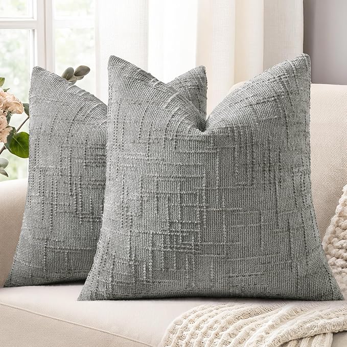 decorUhome Neutral Grey Chenille Euro Sham Throw Pillow Covers 26x26 Set of 2 Textured Slubby Couch Pillow Covers Farmhouse Accent Modern Neutral Decorative Pillow Cases for Bed Sofa Living Room