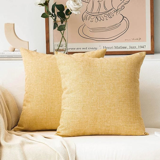 Home Brilliant 2 Pack Linen Burlap Accent Spring Pillow Covers Throw Pillow Covers for Couch Sofa Bed Couch Fall Winter Decor, 16x16 inch, Yellow