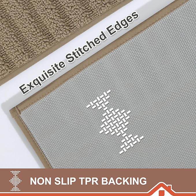 BEQHAUSE Kitchen-Rugs-and-Mats,Anti-Slip Kitchen Rugs,Machine Washable Kitchen Mats for Floor Taupe Comfortable Kitchen Mat Set of 2 with TPR Backing 24x35inch/24x60inch
