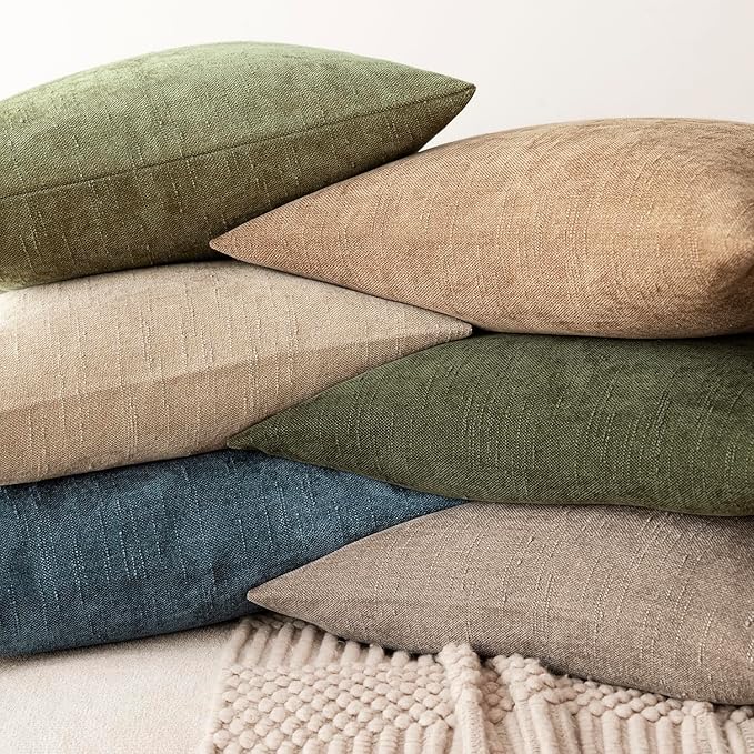 Foindtower Pack of 2 Soft Textured Chenille Throw Decorative Pillow Covers Square Accent Solid Cushion Cover Cozy Neutral Farmhouse Pillow Case for Couch Sofa Bedroom Living Room 16x16 Inch,Blue