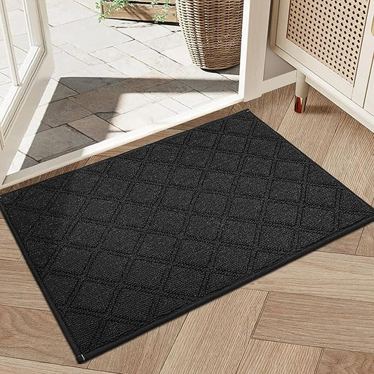 BEQHAUSE Dirt Trapper Door Mat 20" x 32", Non-Slip Washable Doormats Welcome Mat, Dirt Resistant and Absorbent Entrance Mat, Low Profile Floor Mats for Front Back Door, Entryway, Black