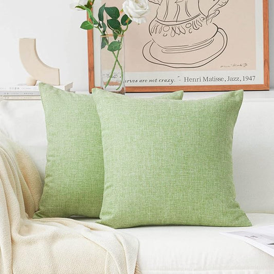 Home Brilliant 2 Pack Lined Linen Euro Sham Decorative Sage Throw Pillowcase Spring Pillow Covers for Living Room Decor, 22 inch, 55cm, Grass Green