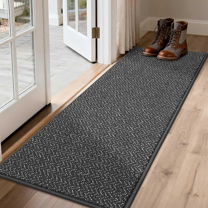 COSY HOMEER Door Mat 17" x 60" Non Slip Absorbent Entryway Rugs Dirt Trapper Doormats Washable Entrance Mats Low Pile Welcome Floor Mat for Front Back Door and Entry Mats,Dark Grey(Roll Packing)