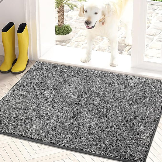 PURRUGS Dirt Trapping Door Mat 20" x 31.5", Non-Slip Machine Washable Entryway Rug, Dog Doormat, Indoor Front Door Mat, Super Absorbent Entry Rug for Muddy Shoes & Paws, Light Grey-Dark Grey