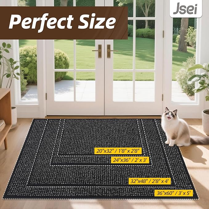JSEI Dirt Trapper Door Mat 20"x32" Non-Slip Washable Entrance Mat, Dog Doormats, Absorbent & Fade-Resistant Floor Mats, Low Profile Welcome Mats for Entryway, Front Door, and Inside Entrance, Black