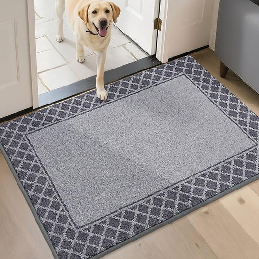 BEQHAUSE Door Mat Dirt Trapper Non Slip Entryway Rugs Absorbent Welcome Mat Low Profile Washable Front Door Mat for Muddy Paws,Entrance,Hallway, 24" x 36",Grey