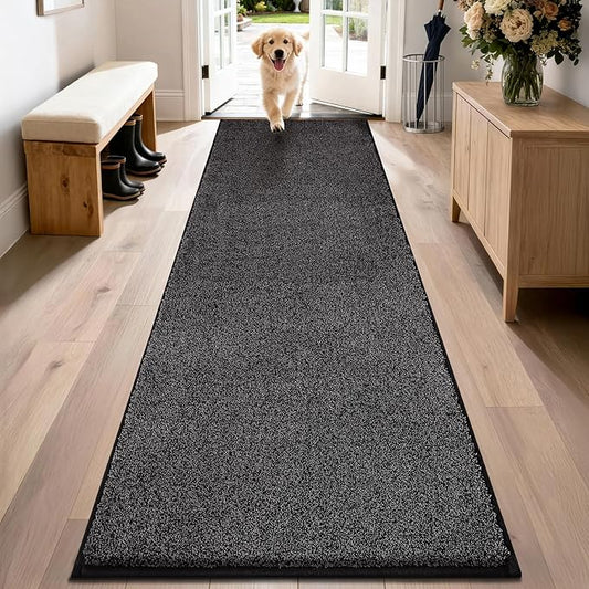PURRUGS Dirt Trapping Door Mat 24" x 84", Non-Slip Machine Washable Entryway Rug, Dog Doormat, Indoor Front Door Mat, Super Absorbent Entry Rug for Muddy Shoes & Paws, Charcoal