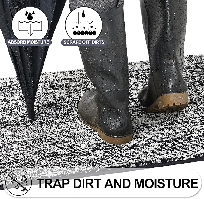 REFETONE Indoor Doormat, Front Door Mat 36"x60" Absorbent Rubber Backing Non Slip Back Door Mats, Washable Low-Profile Inside Floor Mat Door Rugs for Entryway, Resist Dirt Mud Mat for Dogs, Black