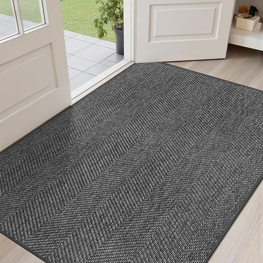 ENHASIV Ultra Thin Indoor Door Mat 36"x59", Washable Door Mat Indoor Entrance, Non Slip Rubber Backing Doormat Low-Profile Inside Entryway Mat, Unique Herringbone Design Entry Mat, Dark Grey (FOLD)