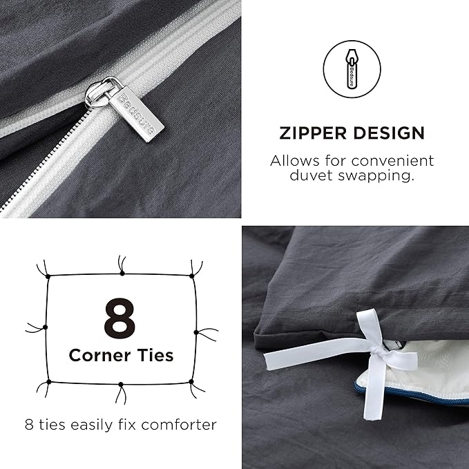 Bedsure Duvet Cover King Size with Fitted Sheet - 4 Pieces Prewashed Cotton-Like Extra Soft Bedding Set, Includes 1 Duvet Cover 104x90 Inches, 2 Pillow Shams, 1 Fitted Sheet, Dark Grey