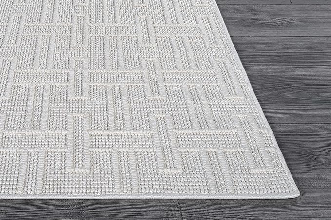 Luul Home Micro Loop Indoor Rug White 5x7 Boho Geometric Neutral Area Rugs for Living Room Soft Luxury Modern Low and High Pile Durable Stain Resistant Non-Shedding Indoor Area Carpet 5 x 7