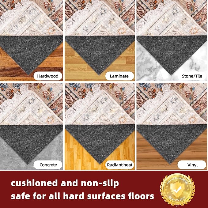 BAGAIL Felt and Natural Rubber Backing Rug Pads 1/8” Thick, 2 x 10 Ft Non Slip Rug Gripper Keep Rugs in Place, Under Area Rug Protective Cushioned Pads, Carpet Runners, Hardwood Floors Protection