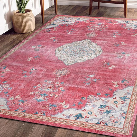 Beverly Rug Non Slip Rugs 4x6 Boho Medallion Floral Non Skid Rubber Backing Easy Silk Soft Area Rug for Living Room Easy to Clean Non Shedding Kitchen Bedroom Indoor Carpet (4 x 6 Fuchsia - Cream)
