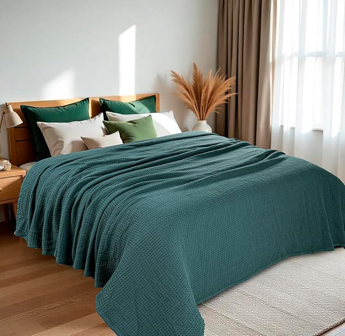 HILLFAIR 100% Cotton Blanket California King Size for Bed, Soft Lightweight & Breathable Summer Cal King Size Cotton Blankets, Premium Cozy Throw Layers for Bed, Couch and Sofa: Wedgewood (102"x108")